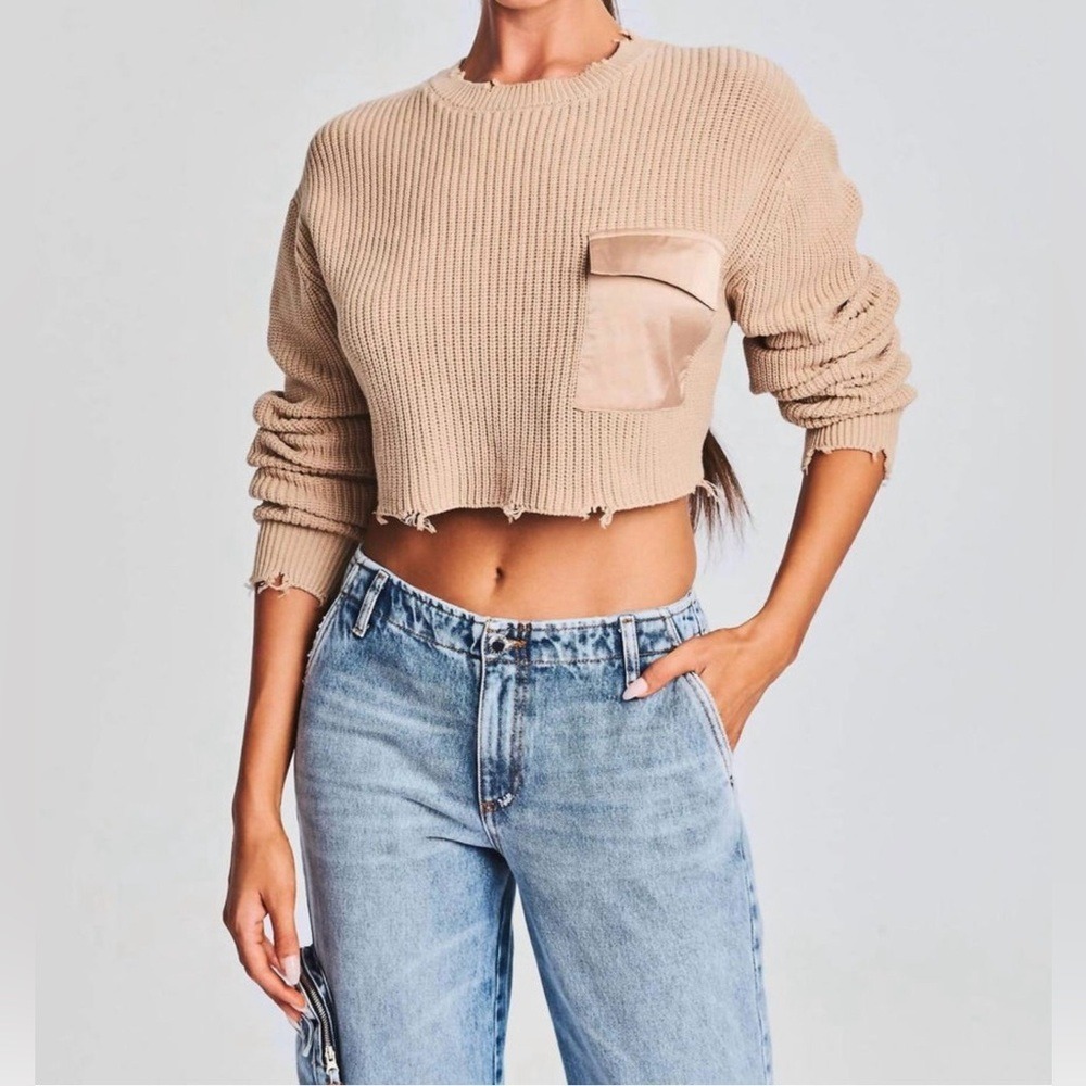 SER.O.YA Mid Cropped Devin Sweater in Tan‎ Size L